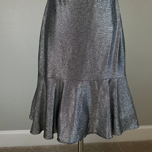 Silver Metallic Sleeveless Midi Sheath Cocktail Dress Size 10 Nightway Cowl Neck - Picture 9 of 13